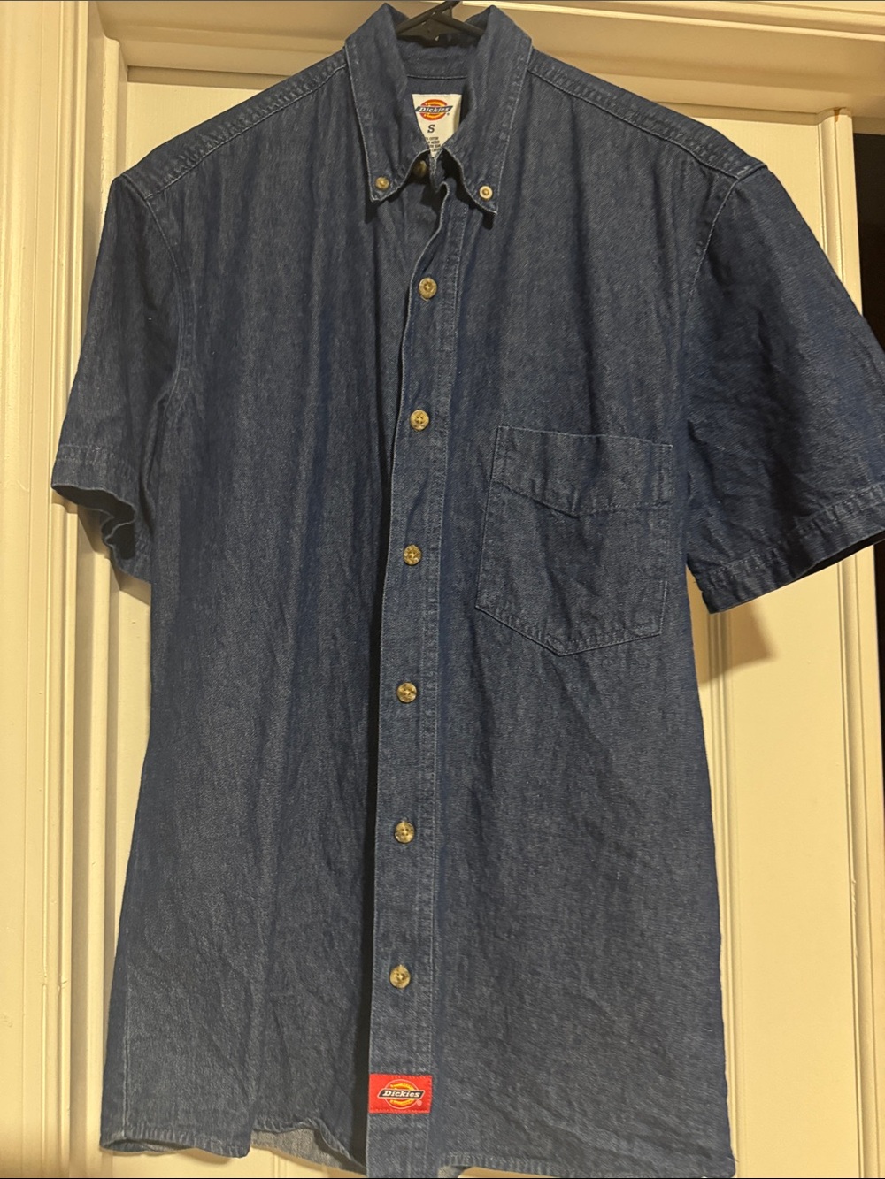 Dickies Men's Short-Sleeve Denim Button-Down Shirt - Dark Blue